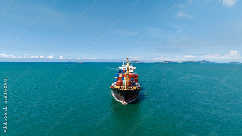 container cargo ship, import export commerce business and industry service logistic transportation  International by container cargo ship in open sea,  shipping logistic transport concept,