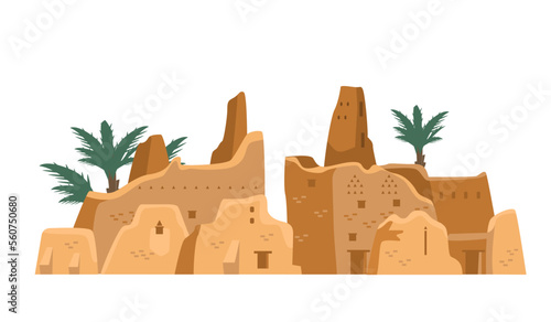 Citadel of at-Turaif in Saudi Arabia vector illustration. Traditional Najdi architecture.