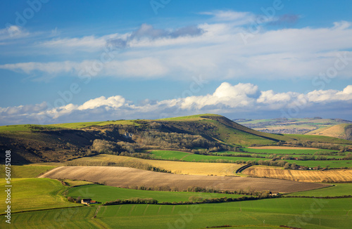 Beautiful winters day and spendid views over the south downs from Wilmington Hill in East Sussex south east England