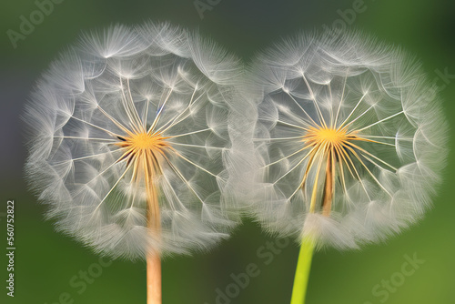 Closed Bud of a dandelion. Dandelion white flowers. IA technology