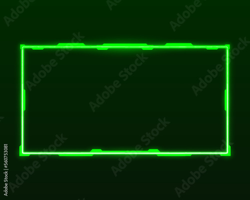 Futuristic interface green neon stream overlay glowing screen border frame template
