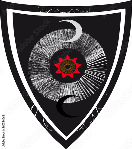 Two moons and the sun. Coat of arms, emblem, shield, tattoo design
