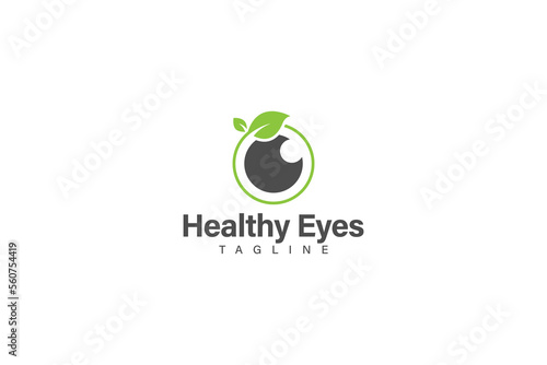 Healthy eyes logo design vector, eye and leaf circle