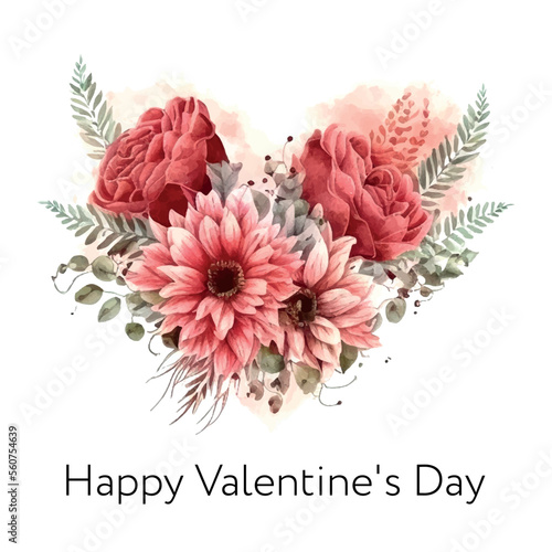 Valentine s day Floral abstract heart of roses vector watercolor