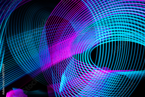 Abstract technology banner design. Digital neon lines on black background. Modern circuit texture. Waves flow. Quantum explosion. High quality photo