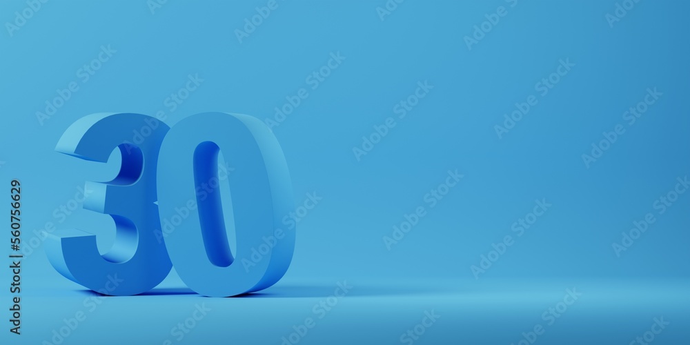 3D render of No 30 on blue background 3D render of No 30 on blue background