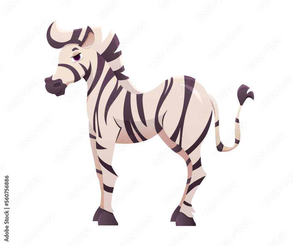 Zebra. Cute Cartoon Character Isolated on a White background. Vector illustration.