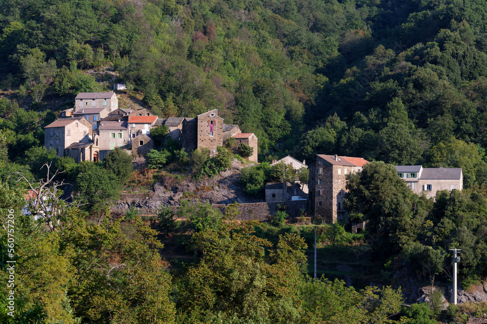 Santa-Reparata-Di-Moriani village in Corsica mountain. Penti Hamlet