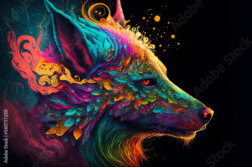 fantasy abstract portrait wolf with a colorful  generative ai