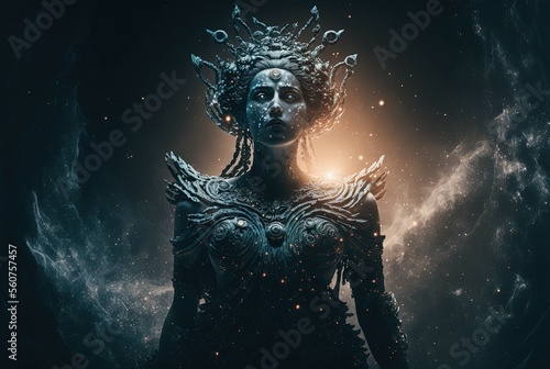 Darkness Embodying a Greek Goddess. Generative AI. 