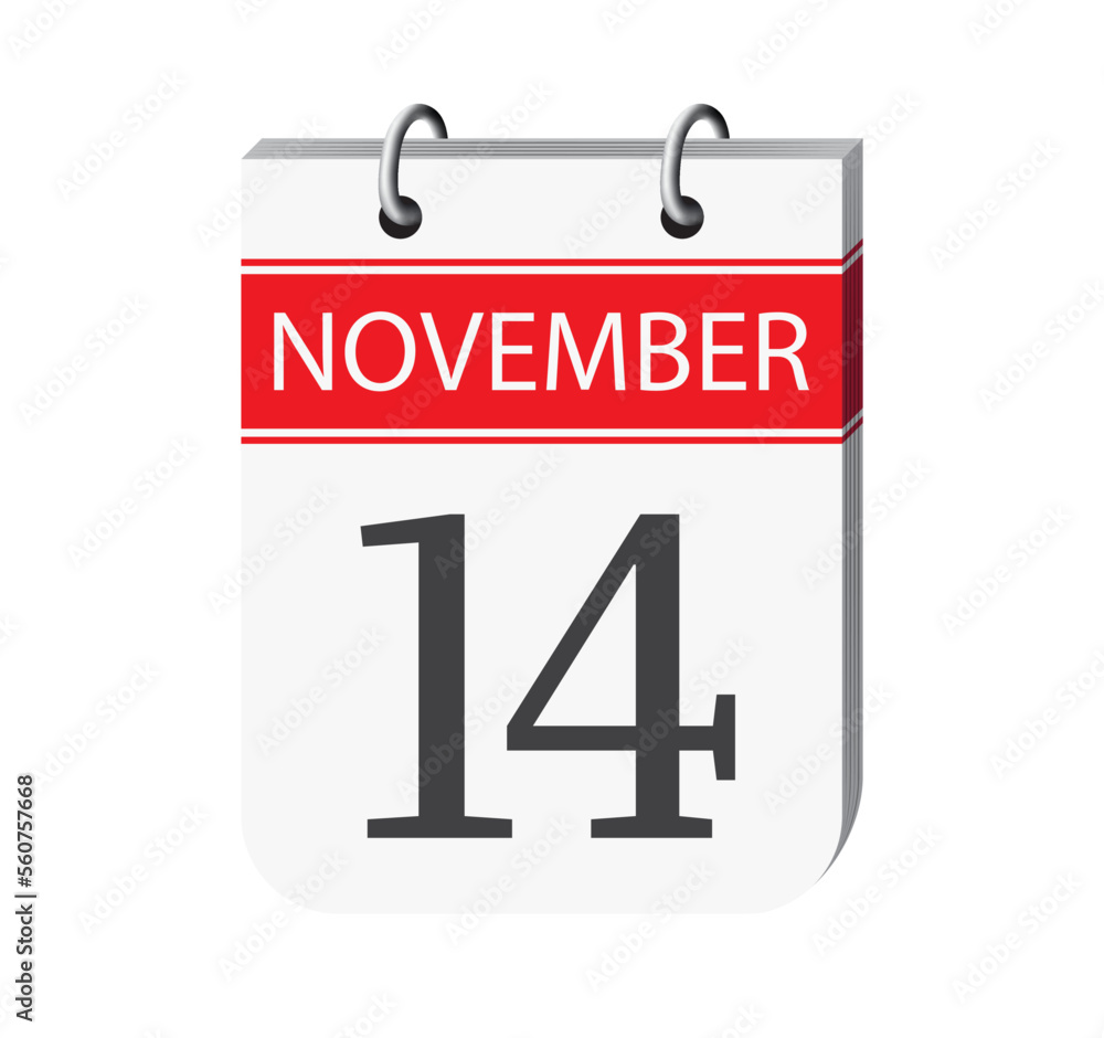 14 november calendar page vector. 3d one day calendar date appointment, schedule, event reminder illustration. Abstract three dimensional daily date appointment, agenda, planner calendar. 14 november calendar page vector. 3d one day calendar date appointment, schedule, event reminder illustration. Abstract three dimensional daily date appointment, agenda, planner calendar.