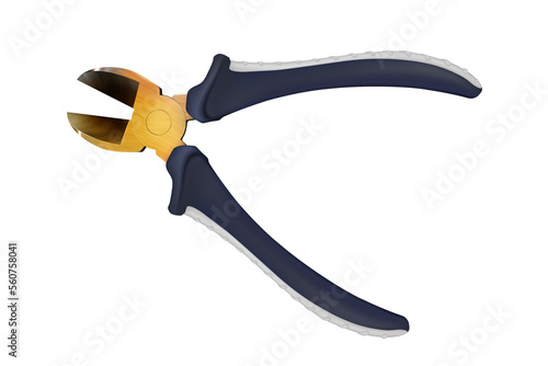 Realistic Open Wire cutters with rubber, plastic handles. For removing nails from wood. Modern carpenters hand tool for repair and construction png photo