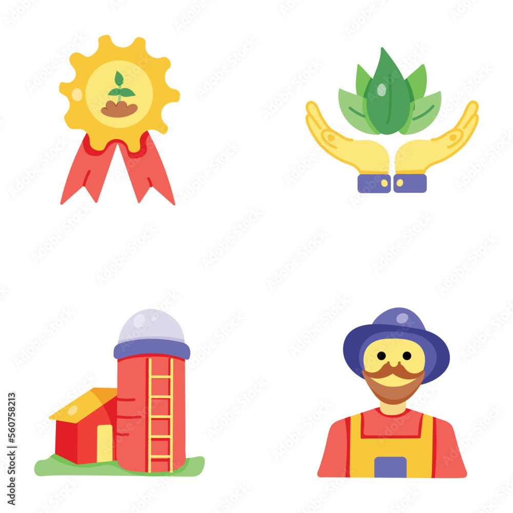 Set of Farm Life Flat Icons 
