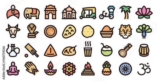 India icon set (Bold outline color version)
