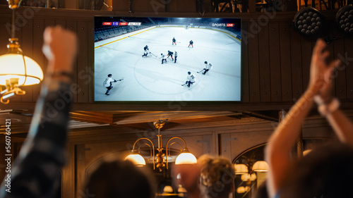 Photography Ice Hockey Club Members Cheering for Their Team, Playing in an International Cup Final