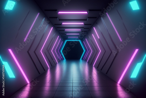 Futuristic Alien Reflective Concrete Corridor Tunnel Generative AI
