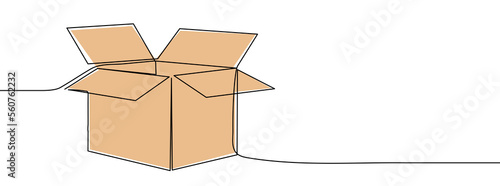 Continuous one line drawing silhouette of a cardboard box. Vector illustration isolated on the white background