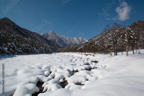 Snow Scenic View of Seoraksan Mountain in Korea The winter scenery of Seoraksan Valley in Korea 