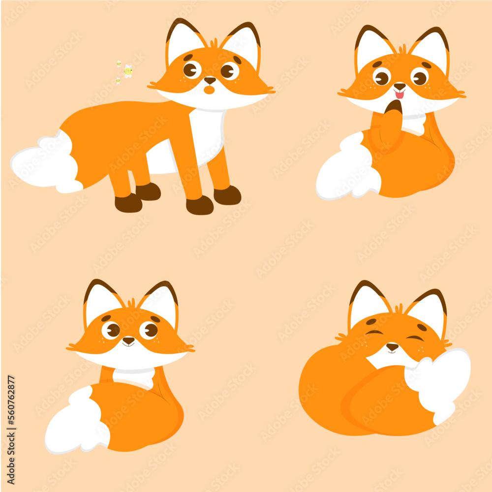 Cute cartoon fox set