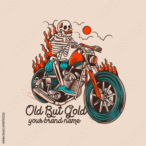 the skeleton riding old motorcycle illustration
