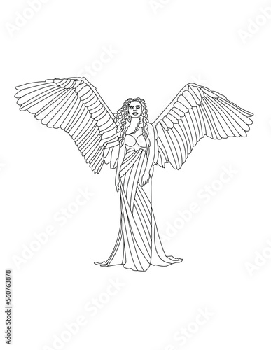 angel with heart Line Art