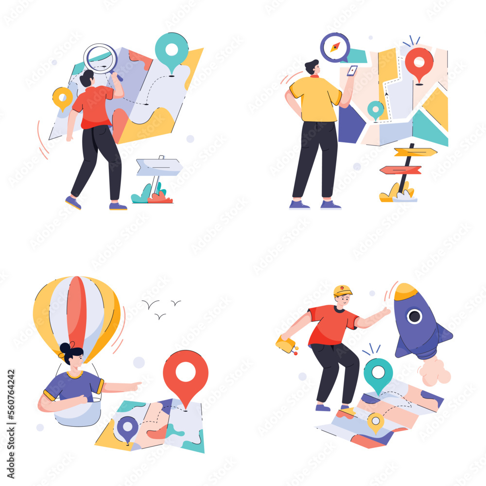 Obraz premium Set of Location Tracking Flat Illustration