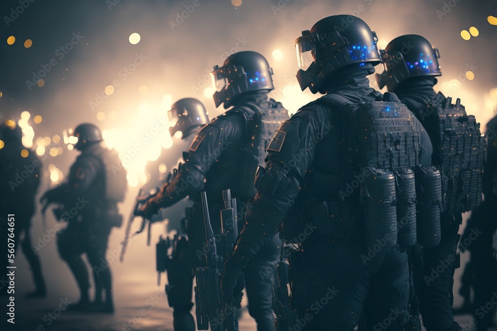 SWAT team fictional in full riot gear