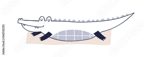Cute crocodile sleeping. Happy funny alligator in Scandinavian style. Childis...