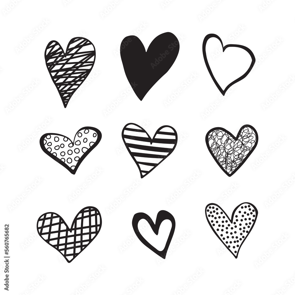 black and white hearts doodle set. Different shapes and patterns of hearts isolated on a white background. Valentine's Day. Clipart. Vector illustration black and white hearts doodle set. Different shapes and patterns of hearts isolated on a white background. Valentine's Day. Clipart. Vector illustration
