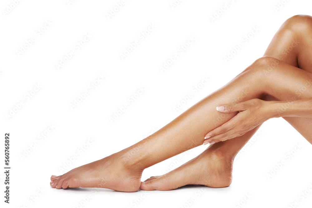 Legs, closeup and woman in studio for beauty, cleaning and luxury treatment on white background. Model, leg and girl relax on floor for skincare, wellness and hygiene, touch and soft, skin and smooth Legs, closeup and woman in studio for beauty, cleaning and luxury treatment on white background. Model, leg and girl relax on floor for skincare, wellness and hygiene, touch and soft, skin and smooth