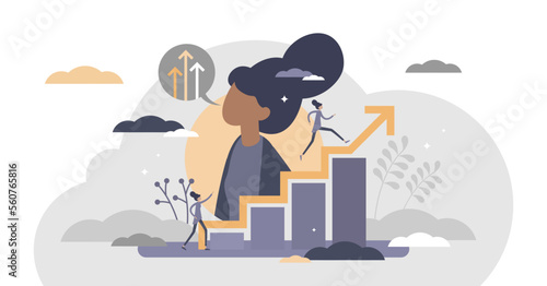 Self improvement with personal development and growth flat tiny persons concept, transparent background. Educational and professional progress illustration.