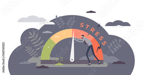 Stress level reduced with problem and pressure solving tiny persons concept, transparent background. Tired from frustration employee in job illustration. Angry tension in business lifestyle.