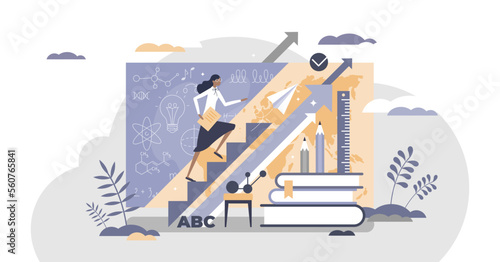 Teacher upskilling for qualification and knowledge growth tiny person concept, transparent background.