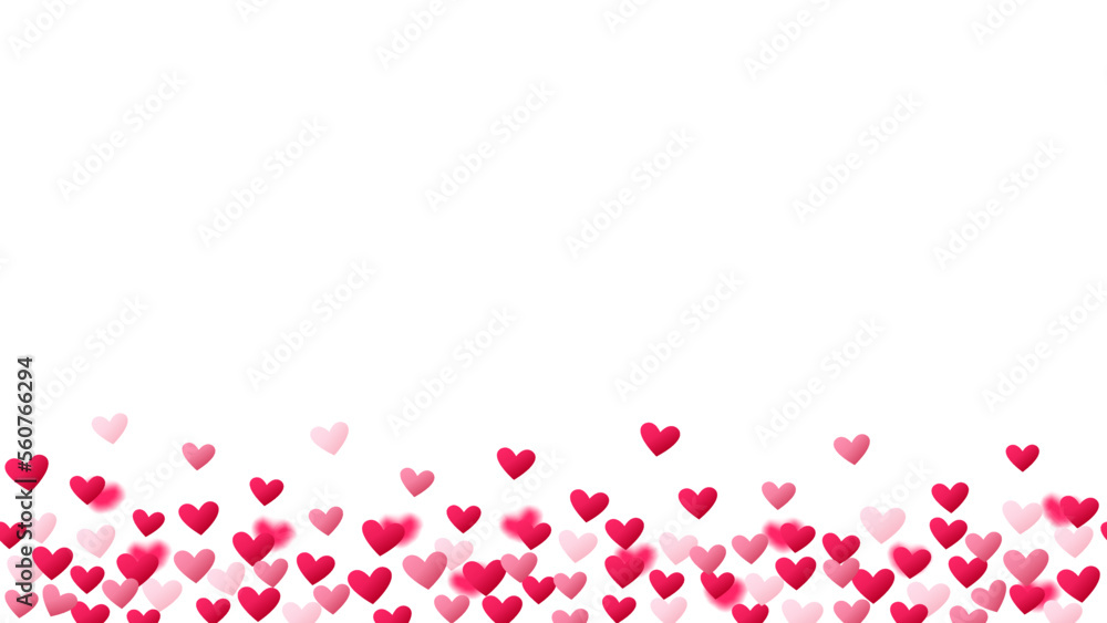 Seamless border of red and pink hearts on white background.