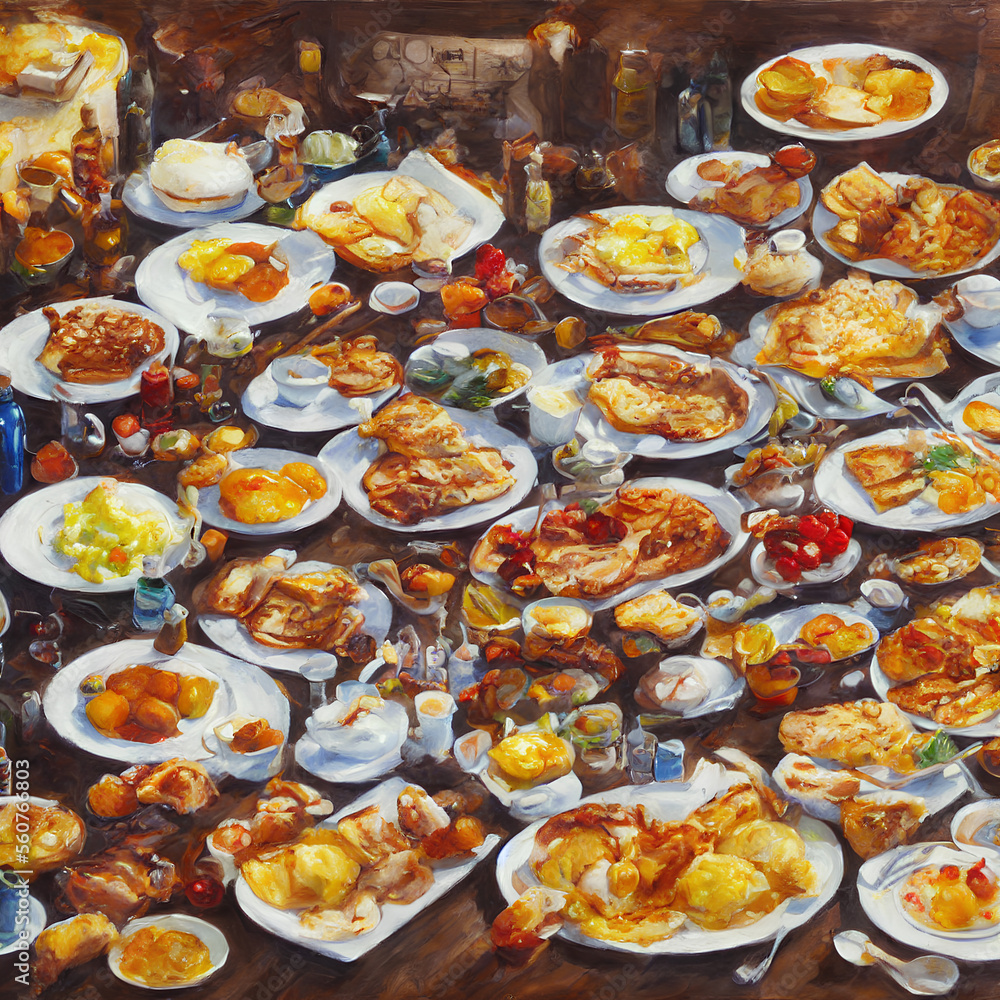 banquet food abstract concept art by generative ai
