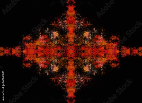 abstrakcyjna kompozycja własna. na czarnym tle czerwony wzór 