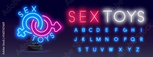 Gender Symbols in Neon Style. Neon Silhouette of Pink Gender Signs, Isolated on the dark brick wall background