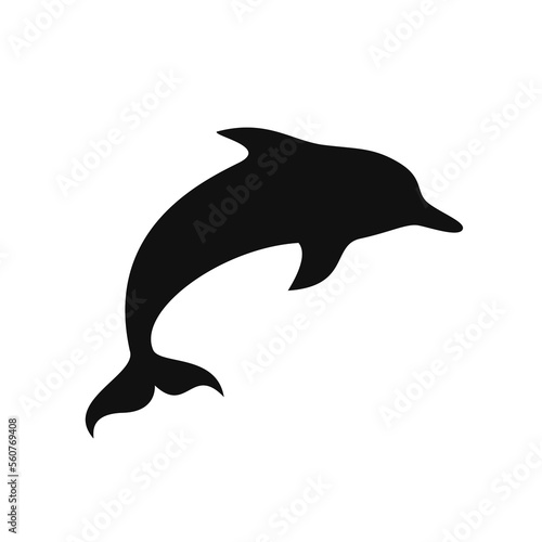 Black silhouette of a dolphin sign on a white background