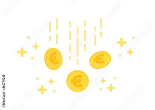 キラキラ光る欧州連合の通貨ユーロ・€が入った落ちるコイン - 儲かる･利益･利息のイメージの素材
