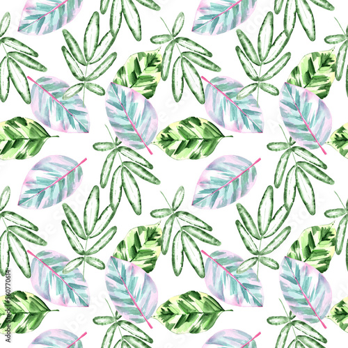 Watercolor leaves in a seamless pattern. Can be used as fabric, wallpaper, wrap.