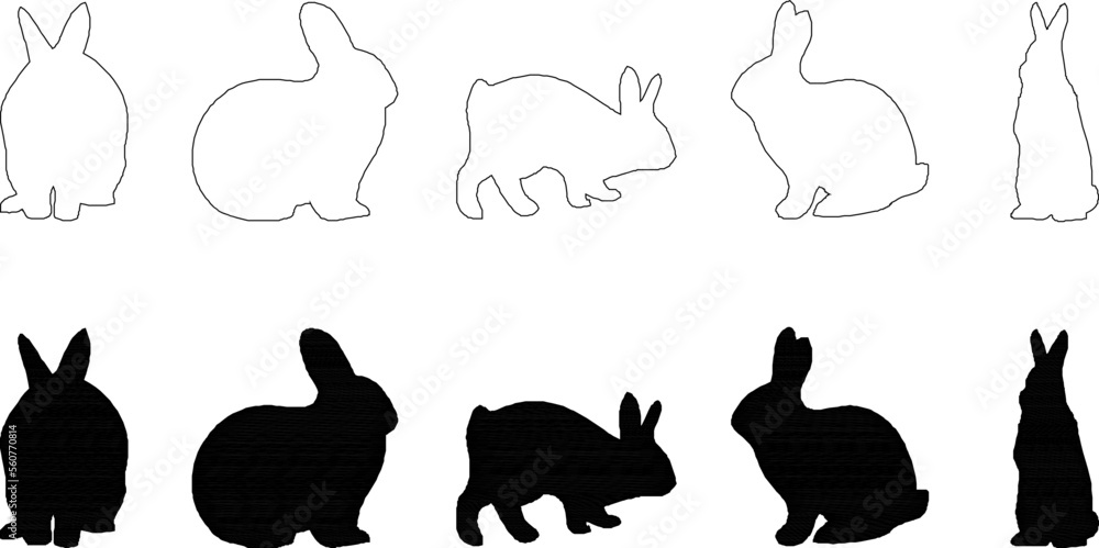 collection of black and white bunny silhouette illustration vector sketch designs