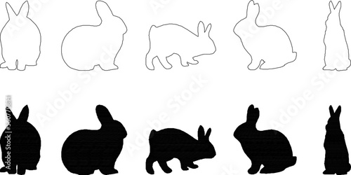 Fototapeta Naklejka Na Ścianę i Meble -  collection of black and white bunny silhouette illustration vector sketch designs