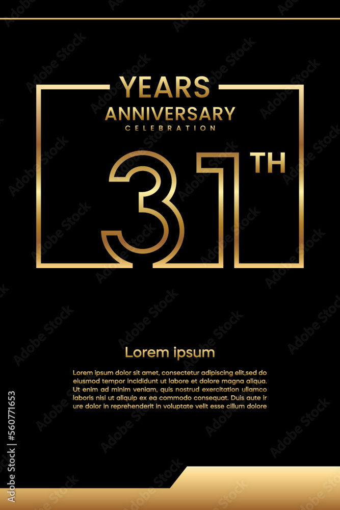 31th Anniversary template design with gold color for celebration event, invitation, banner, poster, flyer, greeting card, book cover. Vector Template