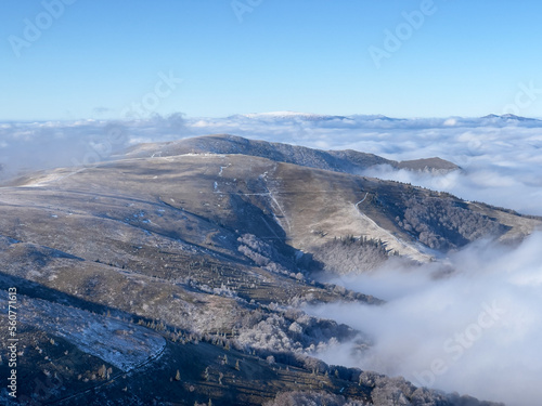 Winter Carpathians. Above the clouds. Mountain landscape. Ukraine
