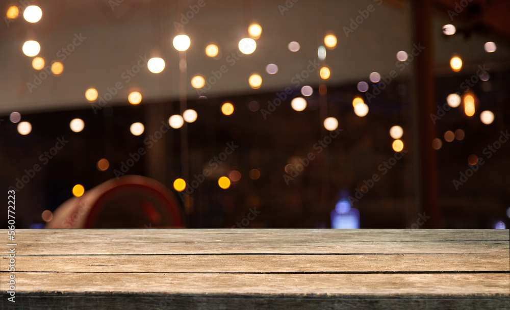 wooden table on cafe bokeh blurred background wooden table on cafe bokeh blurred background