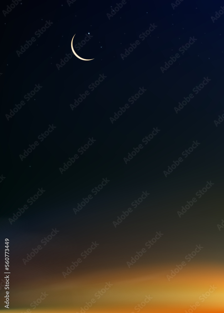 Ramadan Night with Crescent moon on dark blue sky background,Vector ...