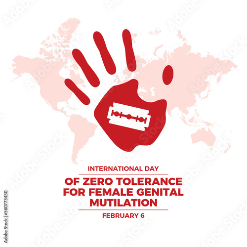 International Day of Zero Tolerance for Female Genital Mutilation vector. Woman handprint with razor blade silhouette icon vector. Stop FGM violence against women. February 6. Important day