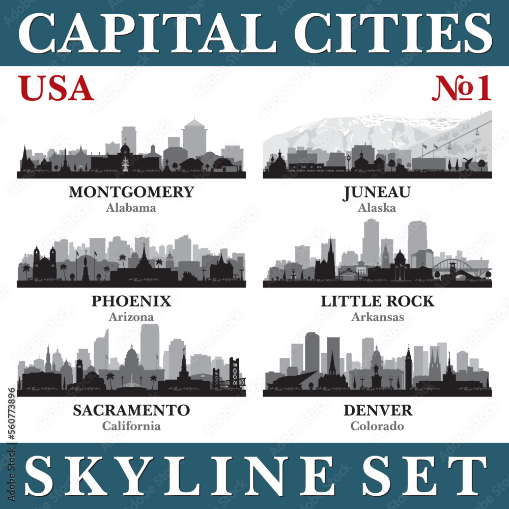 Capital cities skyline set. USA. Part 1