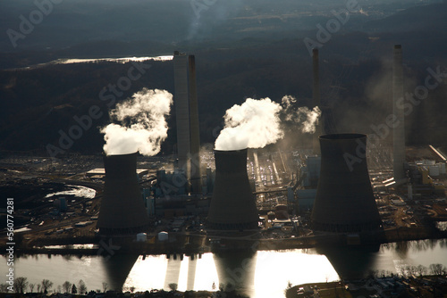 Aerial view of a coal-fired power plant. photo