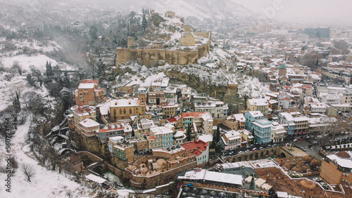 Snowy City Tbilisi Aerial View © george